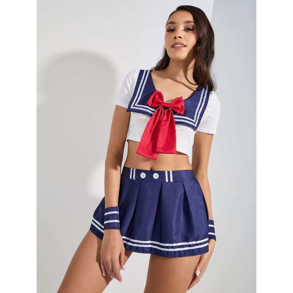 مجموعة من فستان مع بلوزة قصيرة مزين بربطة فيونكة-women-clothing-lingerie-lingeriesets-image-1
