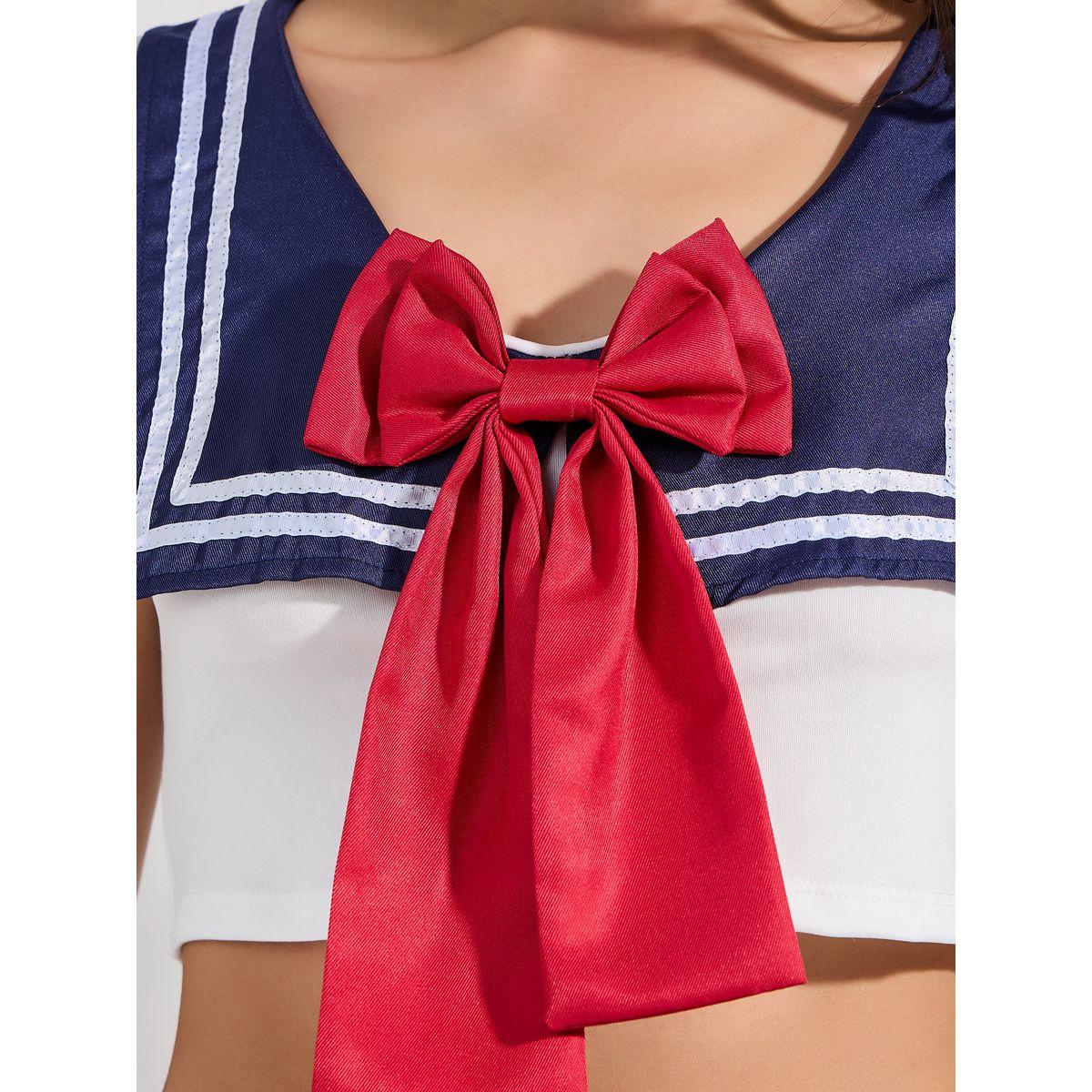 مجموعة من فستان مع بلوزة قصيرة مزين بربطة فيونكة-women-clothing-lingerie-lingeriesets-image-2