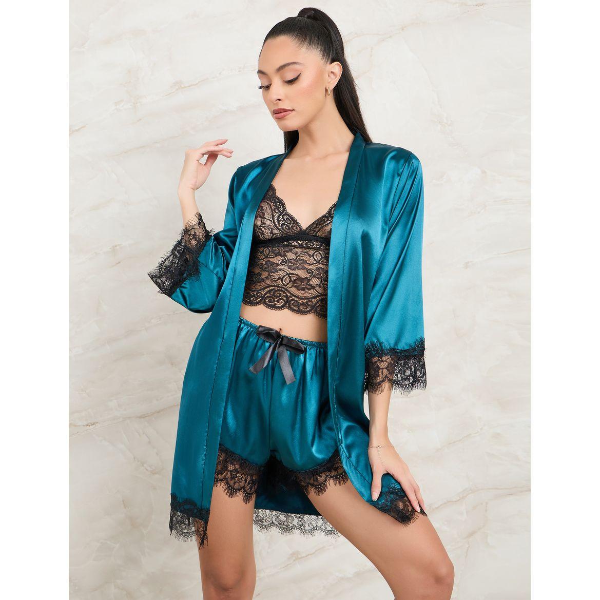Styli Pack of 4 - Satin Robe, Short, Lace Bralette & Brazilian Brief-women-clothing-lingerie-lingeriesets-image-3
