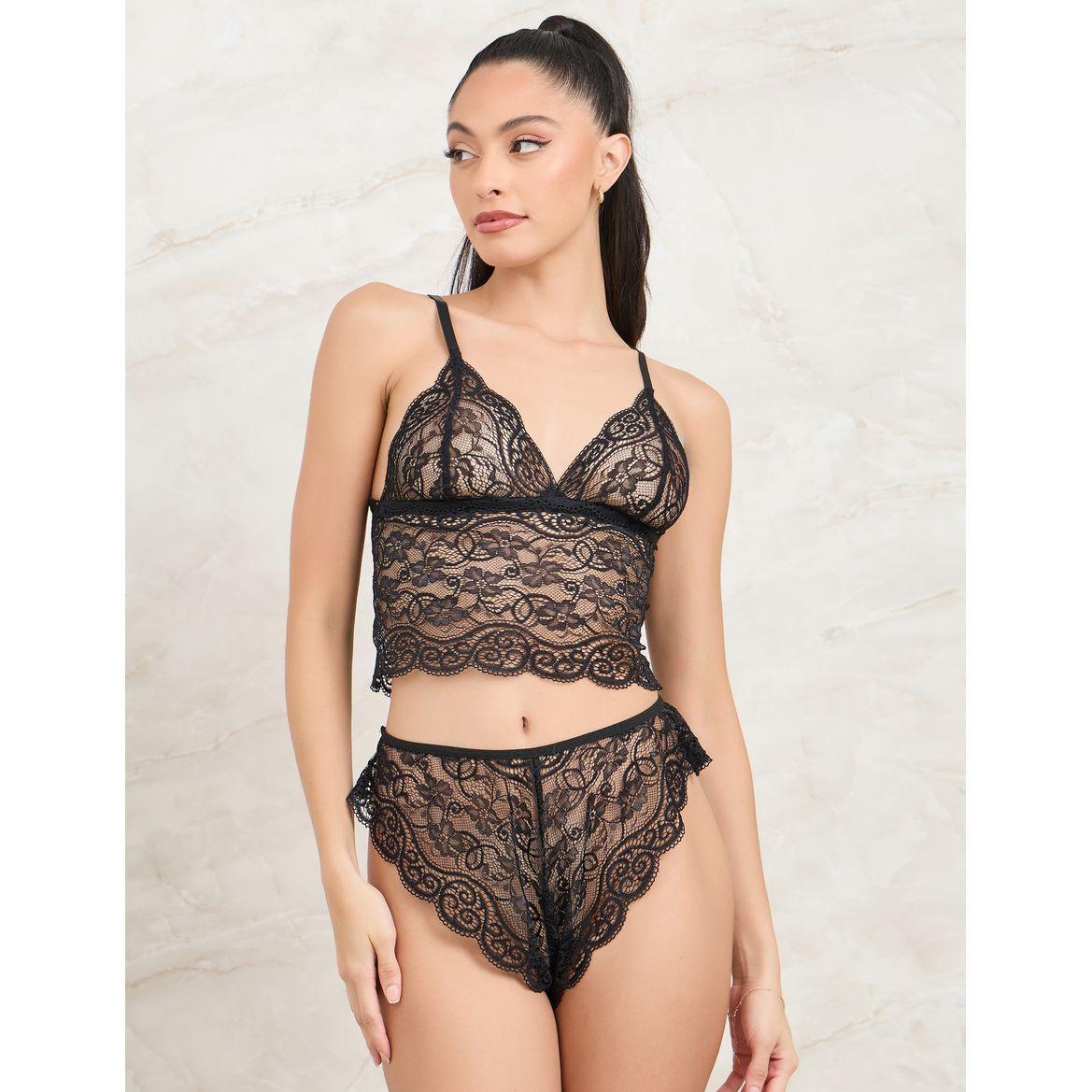 Styli Pack of 4 - Satin Robe, Short, Lace Bralette & Brazilian Brief-women-clothing-lingerie-lingeriesets-image-4