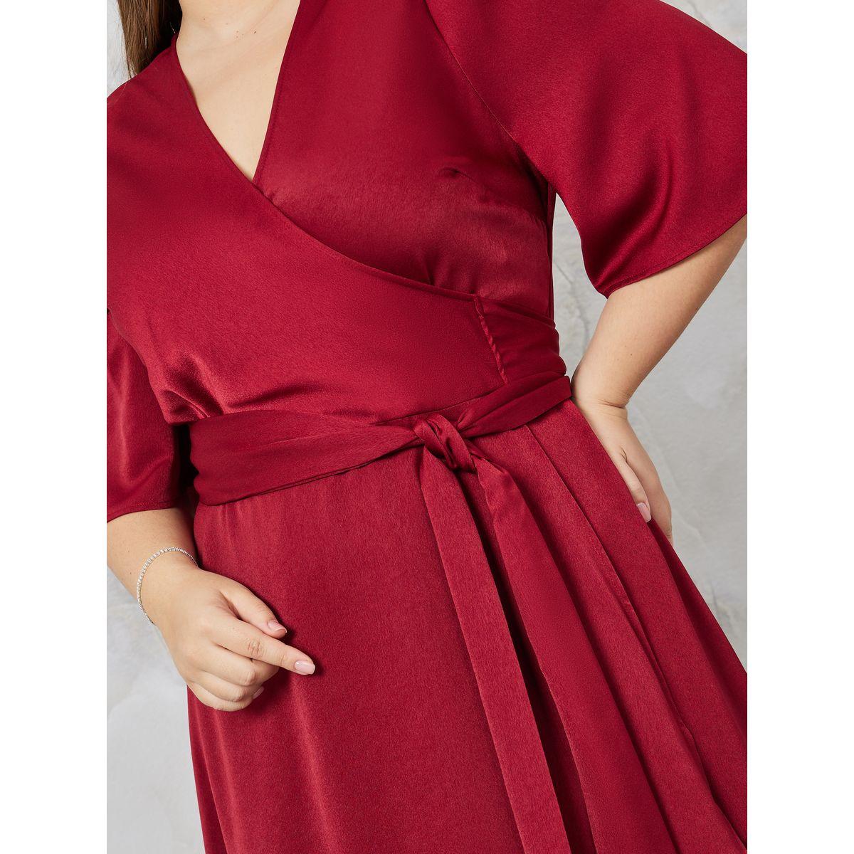 Styli Plus Satin Wrap Midi Dress with Tie Waist-women-clothing-dresses-image-3