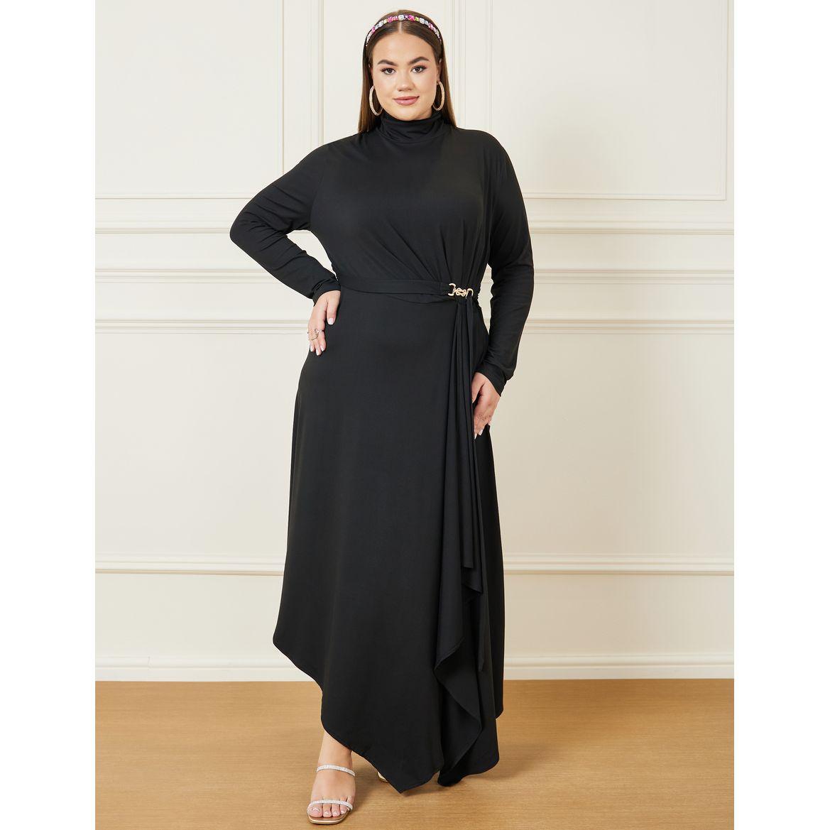 Styli Plus Asymmetrical Long Sleeve Maxi Dress with Belt-women-clothing-dresses-image-1