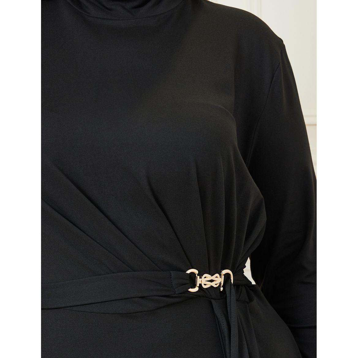 Styli Plus Asymmetrical Long Sleeve Maxi Dress with Belt-women-clothing-dresses-image-3