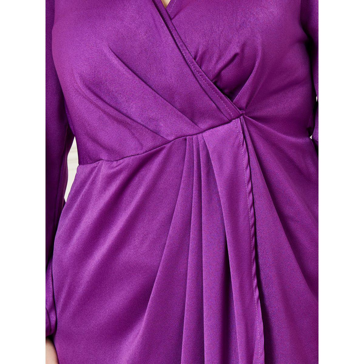 Styli Plus Satin Gathered A-Line Maxi Dress with Long Sleeves-women-clothing-dresses-image-4