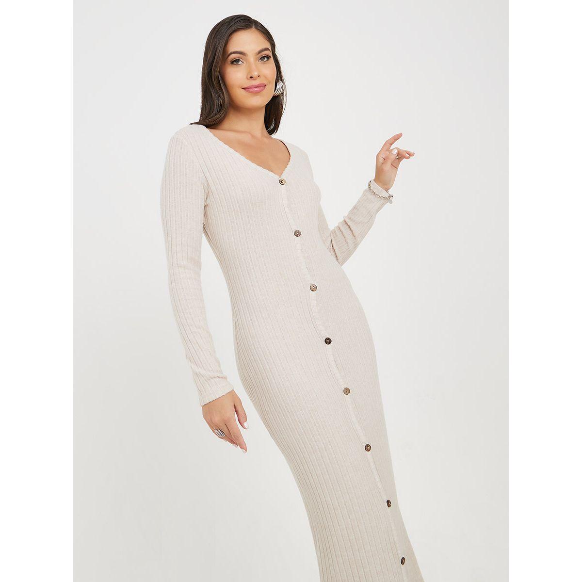 فستان طويل بتفاصيل مضلعة وأزرار-women-clothing-dresses-image-2