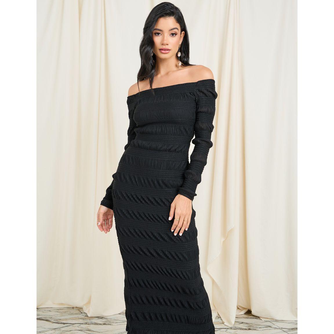Styli Shirred Texture Off Shoulder Bodycon Maxi Dress-women-clothing-dresses-image-2