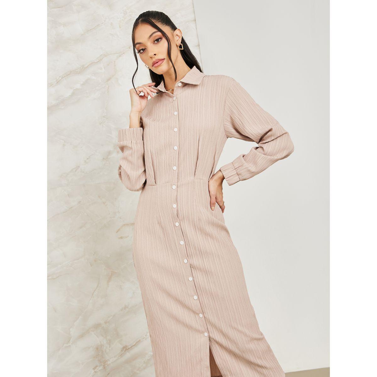 فستان ميدي بتفاصيل بارزة الملمس-women-clothing-dresses-image-2