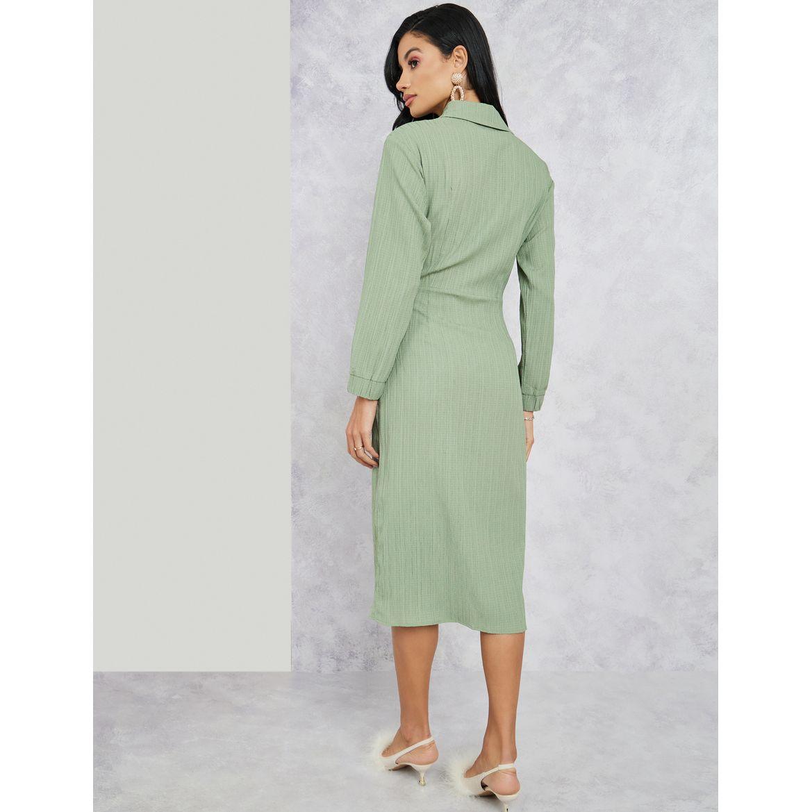 Styli Textured Button Front Shirt Midi Dress-women-clothing-dresses-image-4
