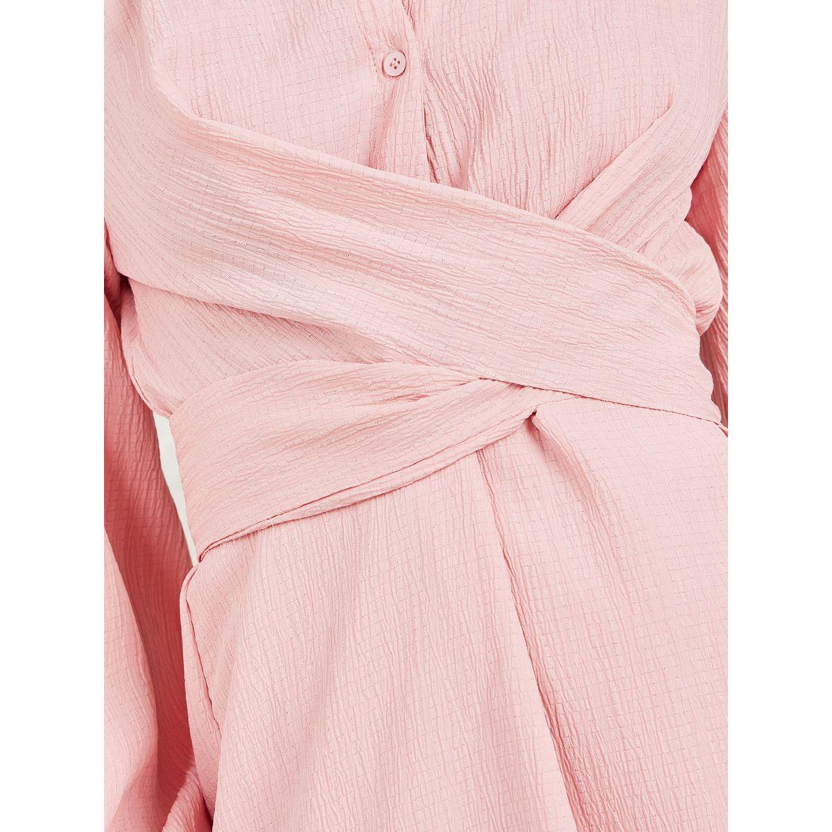 Styli Wrap Front Detail Textured Midi Dress-women-clothing-dresses-image-3