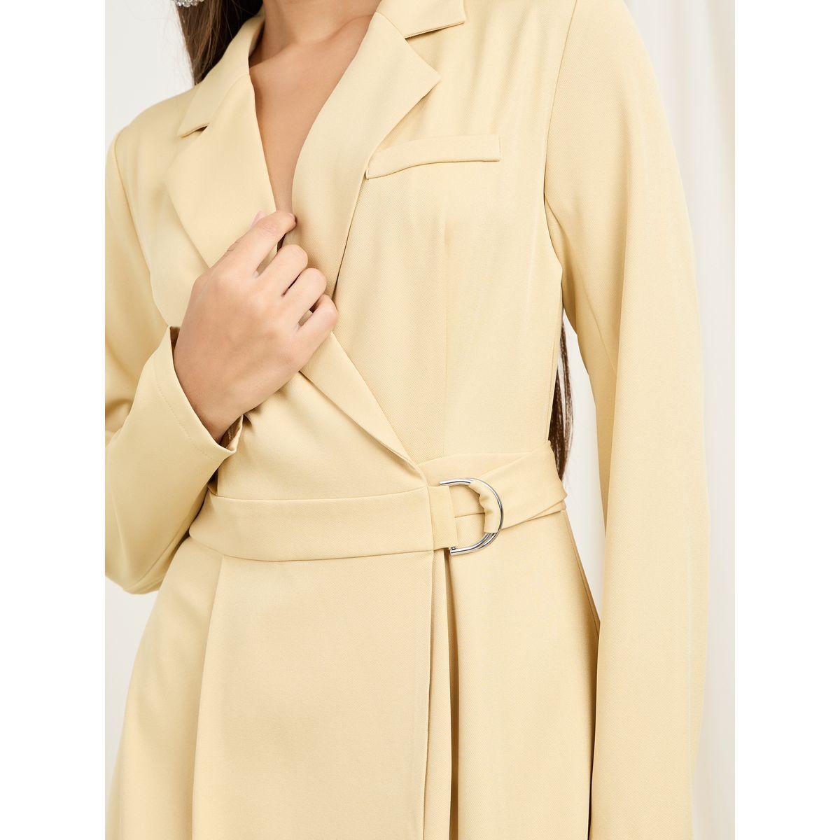 Styli Solid Belted Knee Length Blazer Dress-women-clothing-dresses-image-3