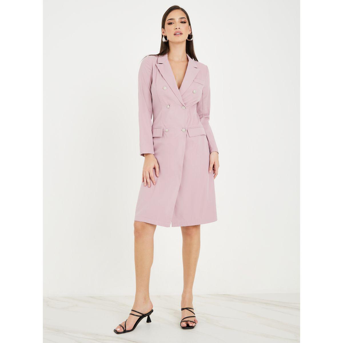 Styli Solid Notch Lapel Knee Length Blazer Dress-women-clothing-dresses-image-2