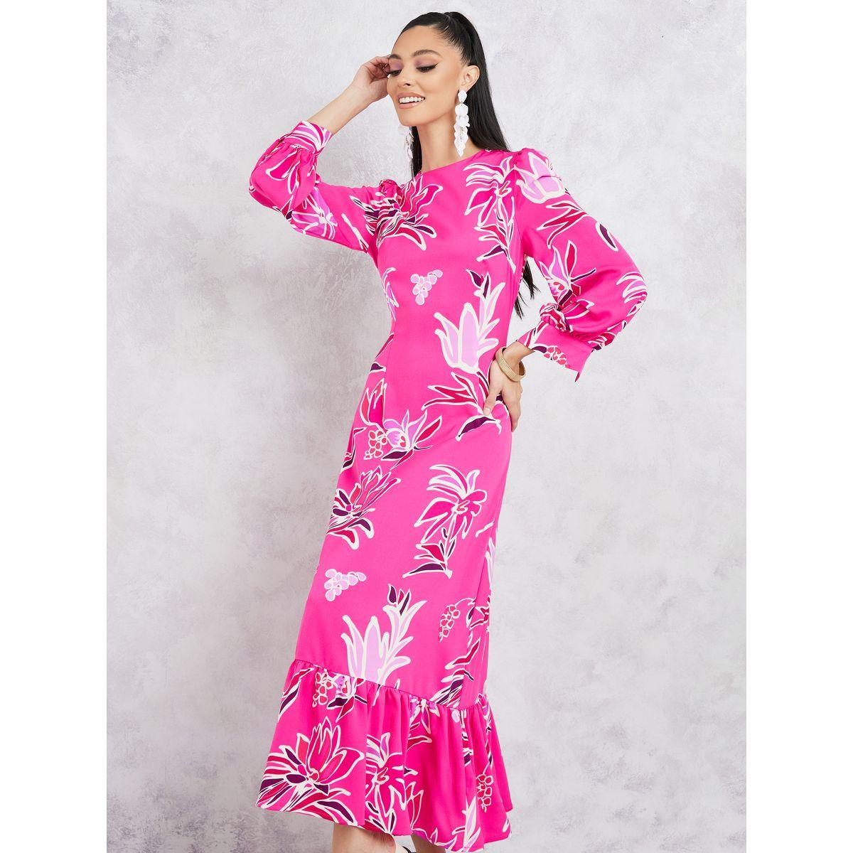 Styli Floral Print Cuffed Sleeves Shift Maxi Dress-women-clothing-dresses-image-2