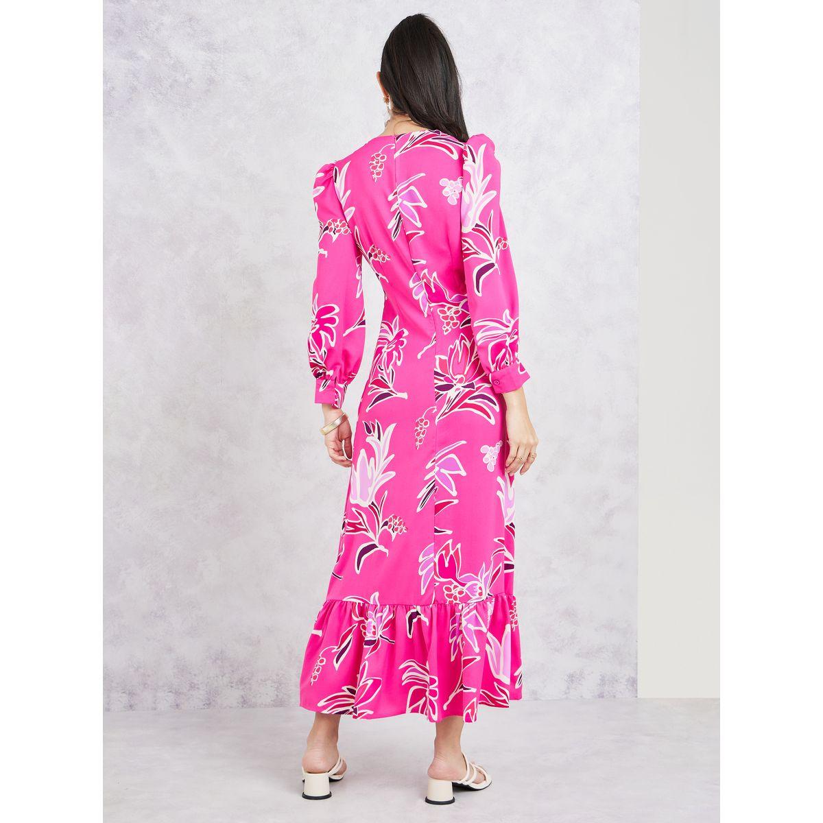 Styli Floral Print Cuffed Sleeves Shift Maxi Dress-women-clothing-dresses-image-4