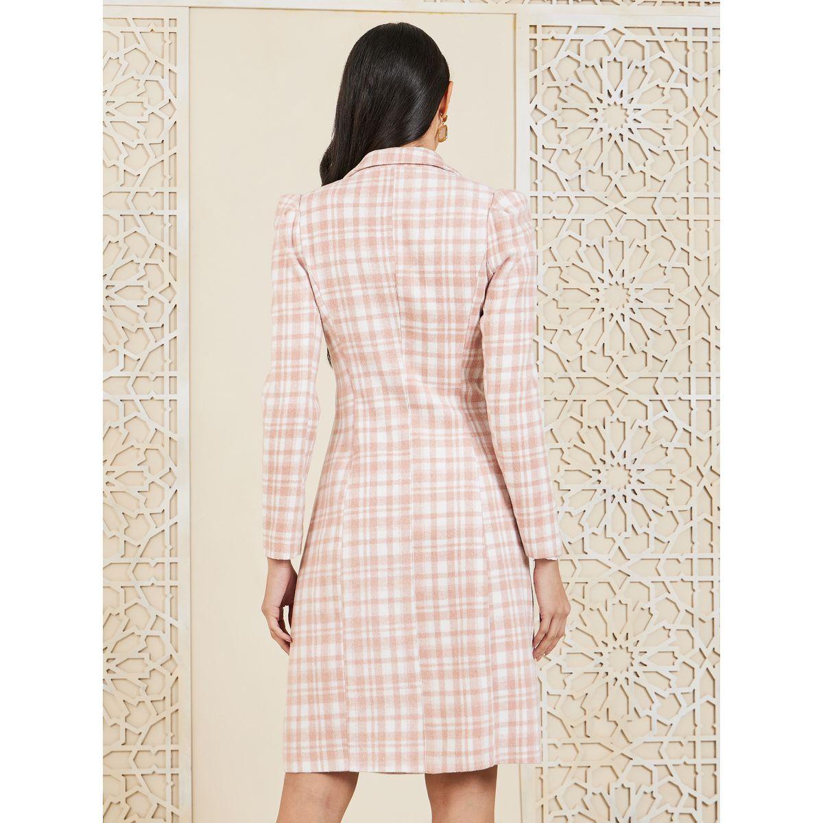 Styli Checked Single Breasted Blazer Midi Dress-women-clothing-dresses-image-4