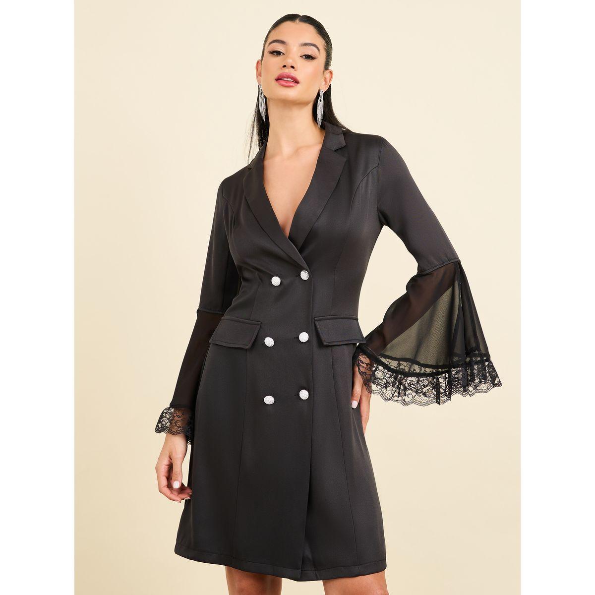 فستان قصير ببطء ستيلي بزينة بأكمام جرس بزينة-women-clothing-dresses-image-1