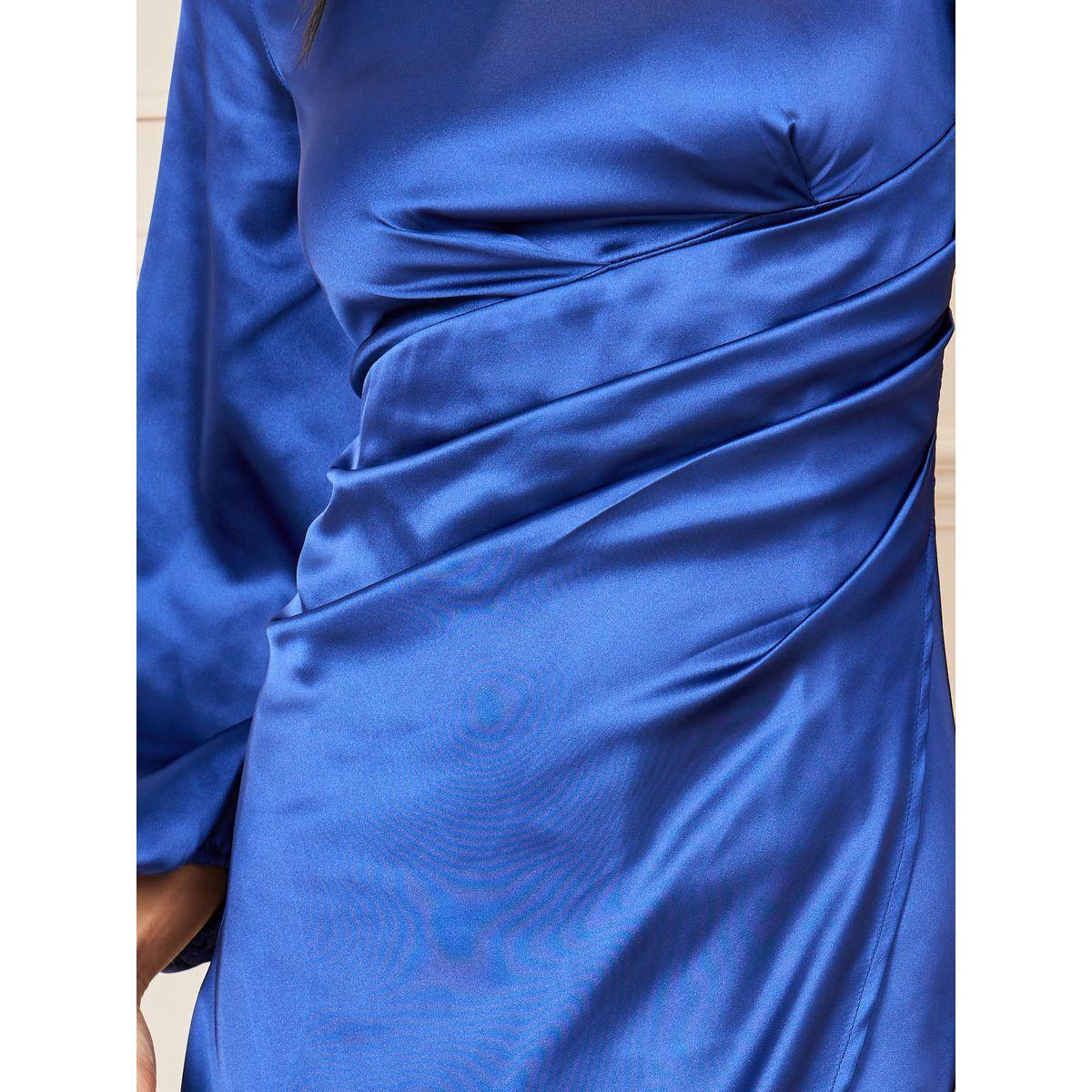 Styli Satin Pleated Asymmetric Hem A-line Midi Dress-women-clothing-dresses-image-3