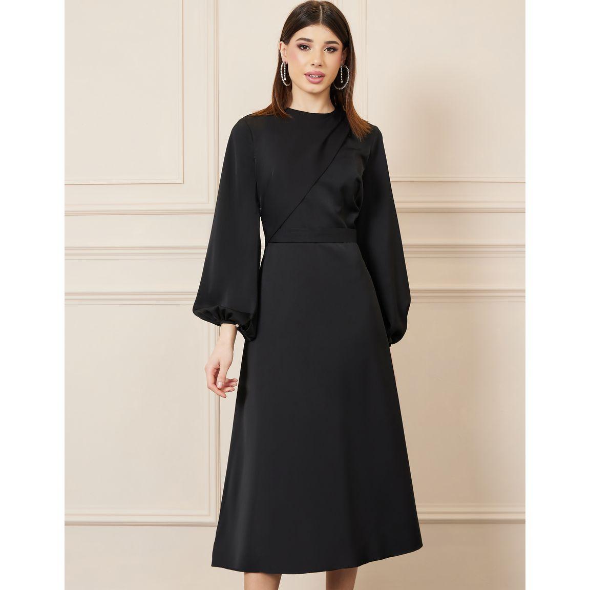 Styli Balloon Sleeves Solid A-line Midi Dress-women-clothing-dresses-image-2