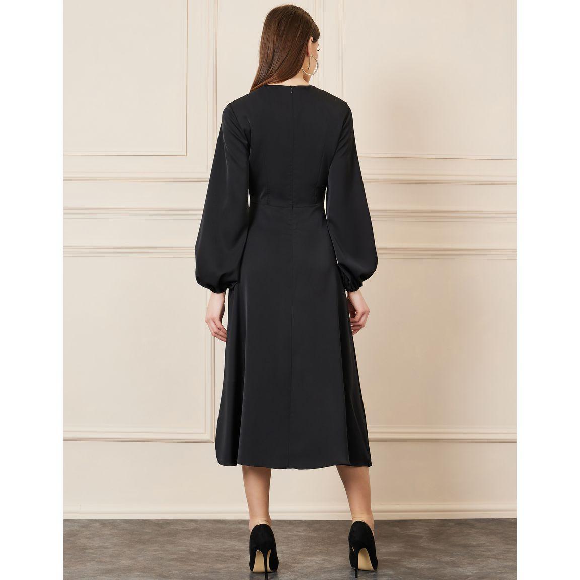 فستان ميدي سادة بأكمام بالون-women-clothing-dresses-image-4