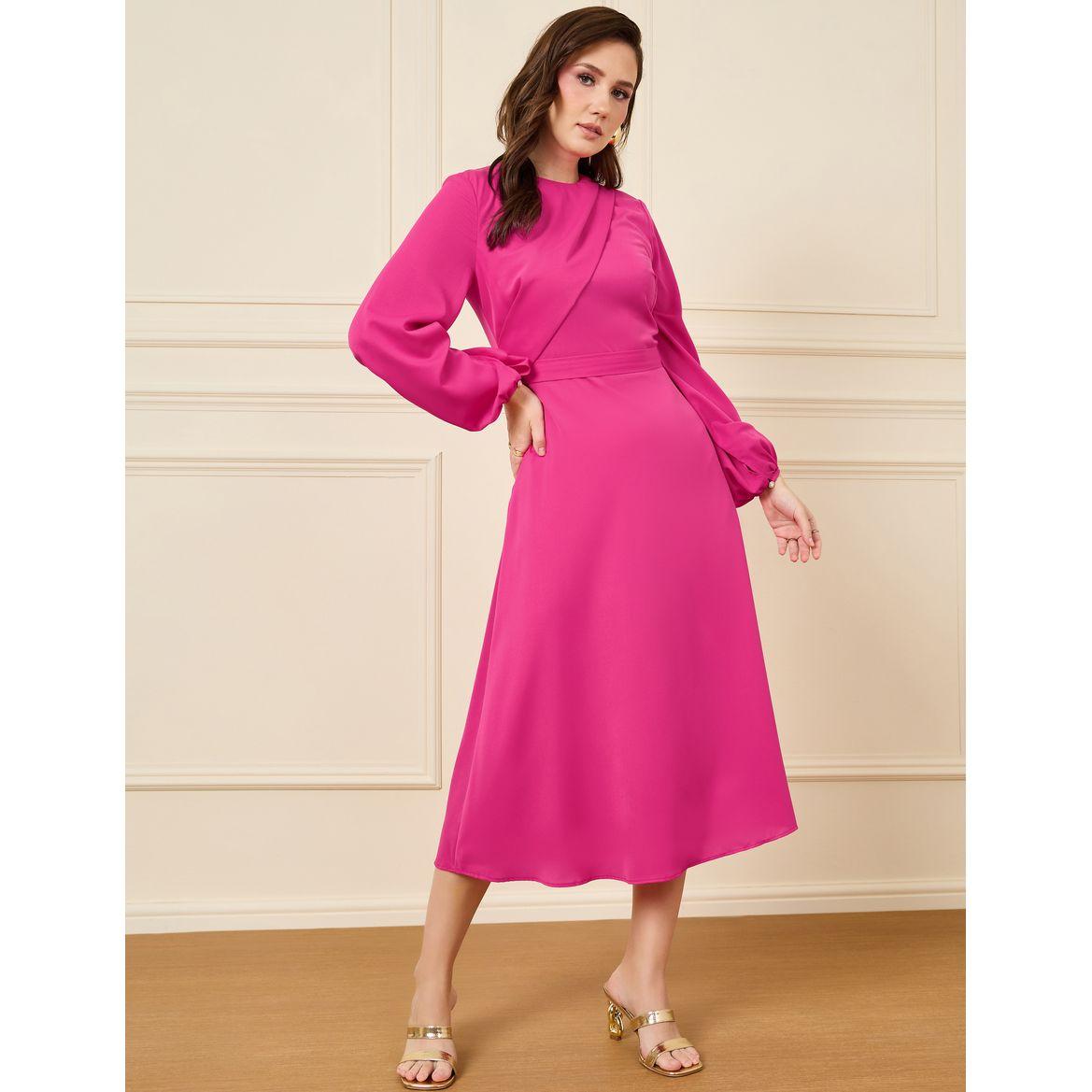 Styli Wrap Detail Balloon Sleeve Midi Dress-women-clothing-dresses-image-1