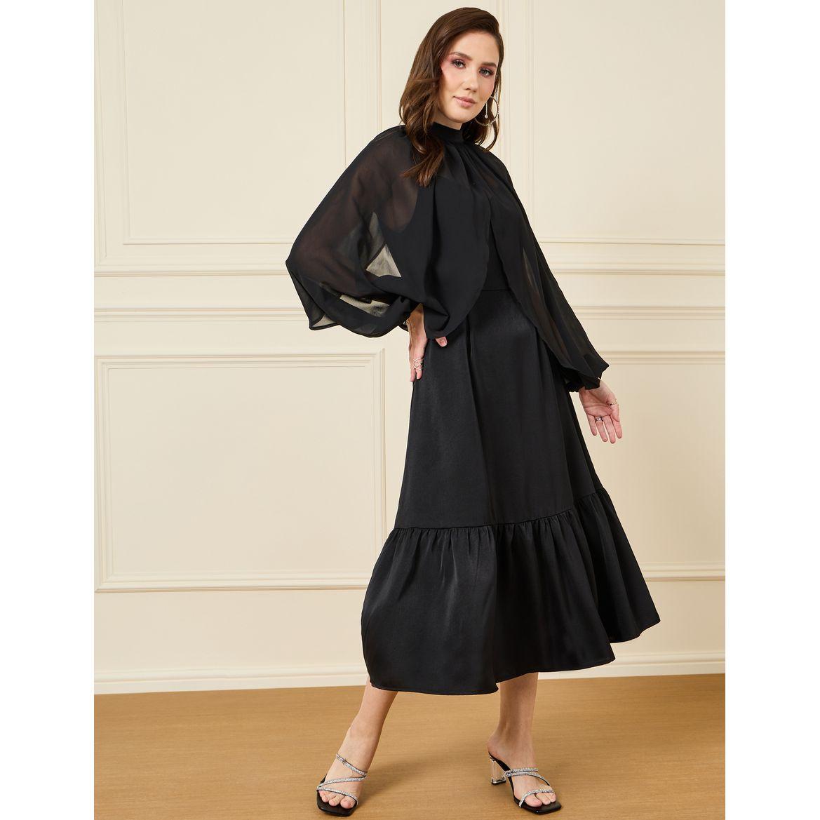 Styli High Neck Cape Sleeve A-Line Midi Dress-women-clothing-dresses-image-2