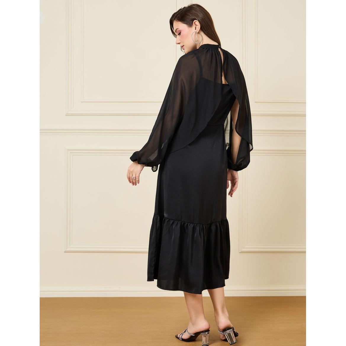 Styli High Neck Cape Sleeve A-Line Midi Dress-women-clothing-dresses-image-4