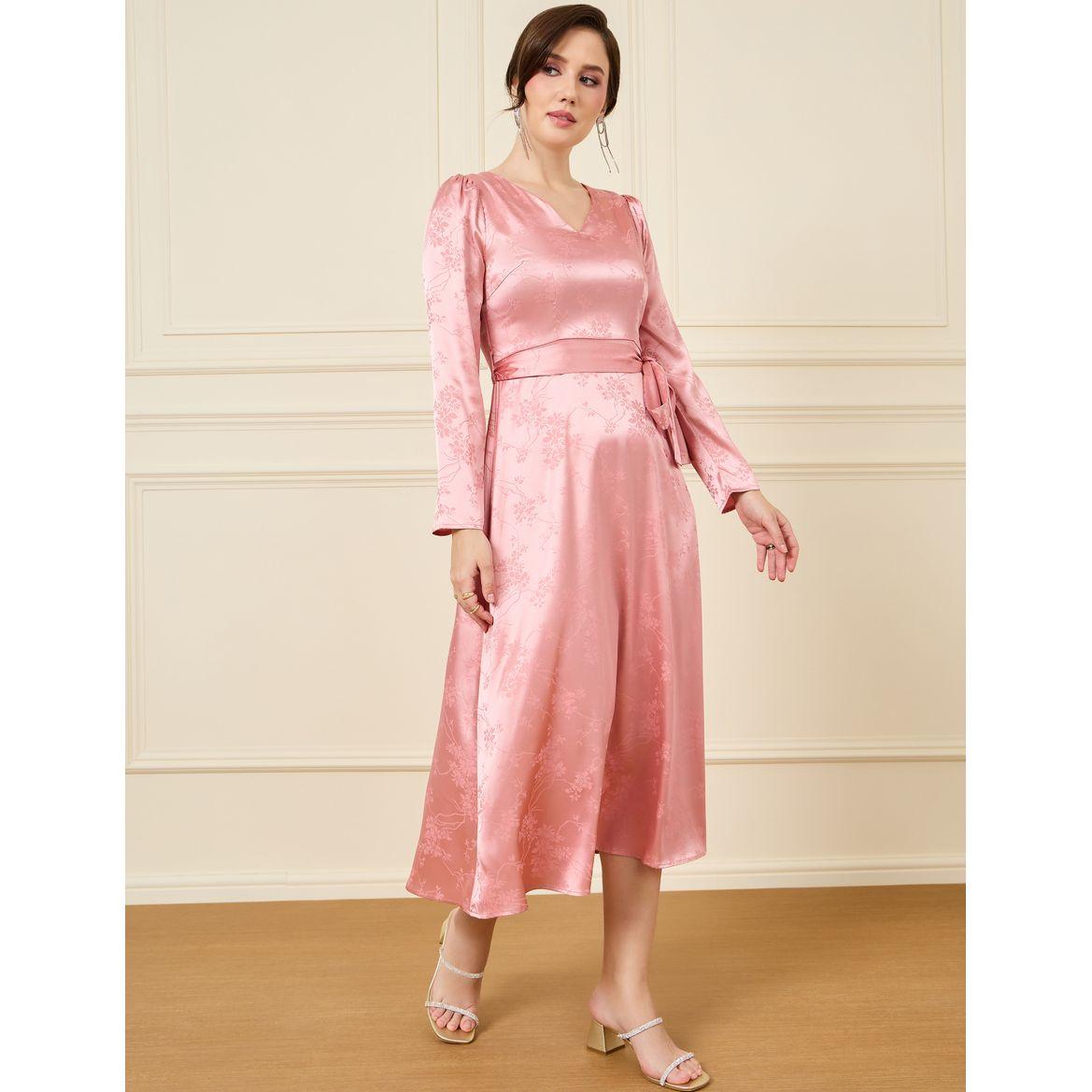 Styli V Neck Tie Up Belt Detail Midi Dress-women-clothing-dresses-image-2