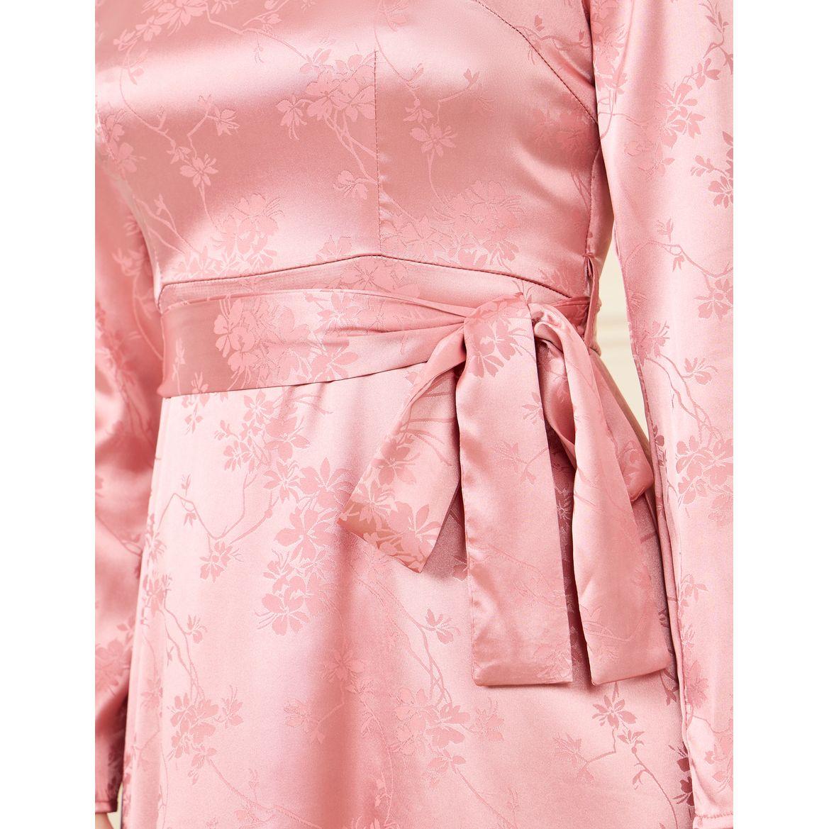 Styli V Neck Tie Up Belt Detail Midi Dress-women-clothing-dresses-image-3