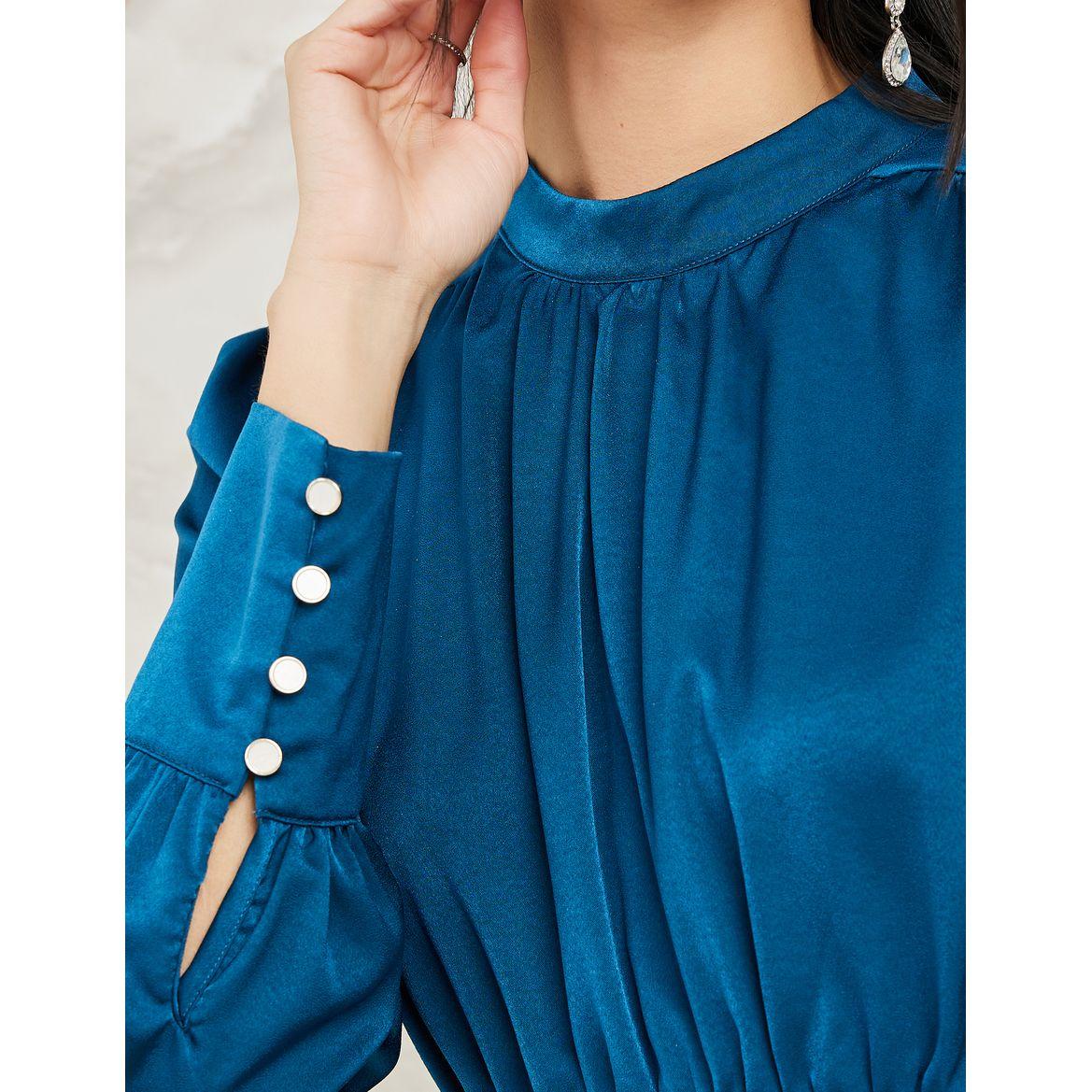فستان ميدي ساتان مزين بكسرات-women-clothing-dresses-image-3