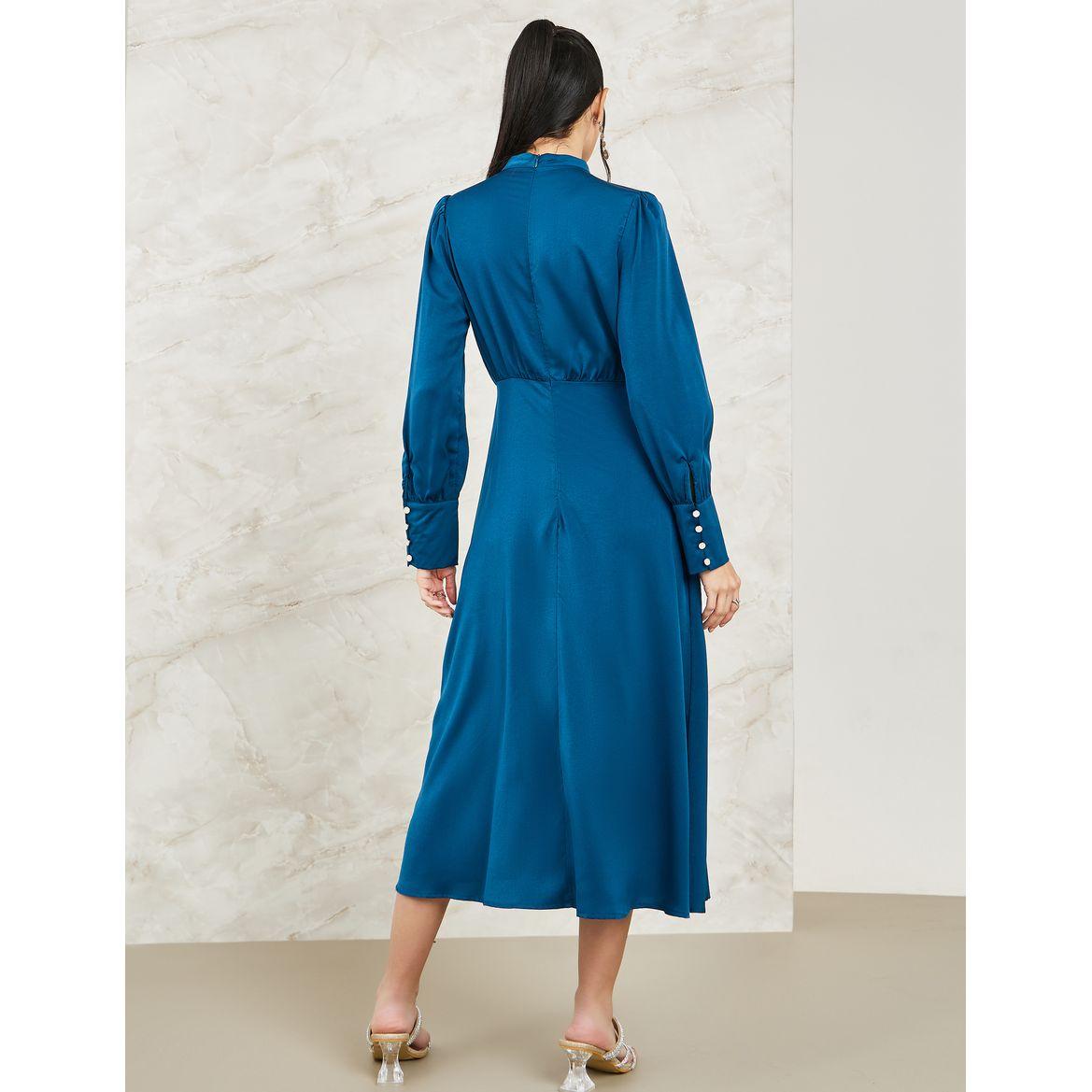 Styli Pleated Yoke Satin A-Line Midi Dress-women-clothing-dresses-image-4