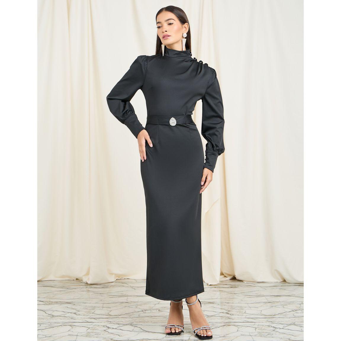 فستان ضيق طويل بياقة عالية-women-clothing-dresses-image-1