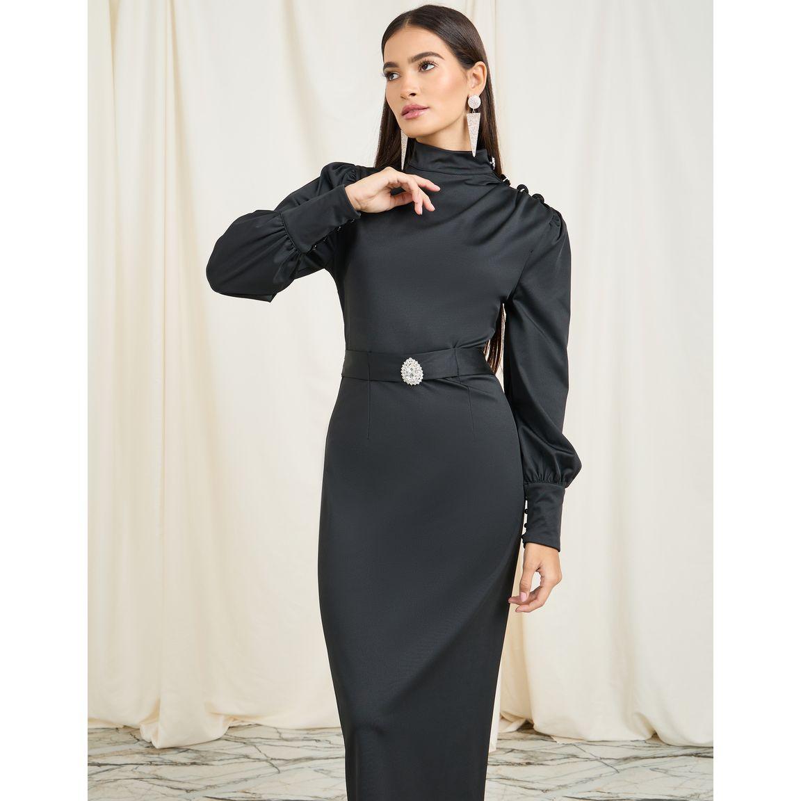 فستان ضيق طويل بياقة عالية-women-clothing-dresses-image-2