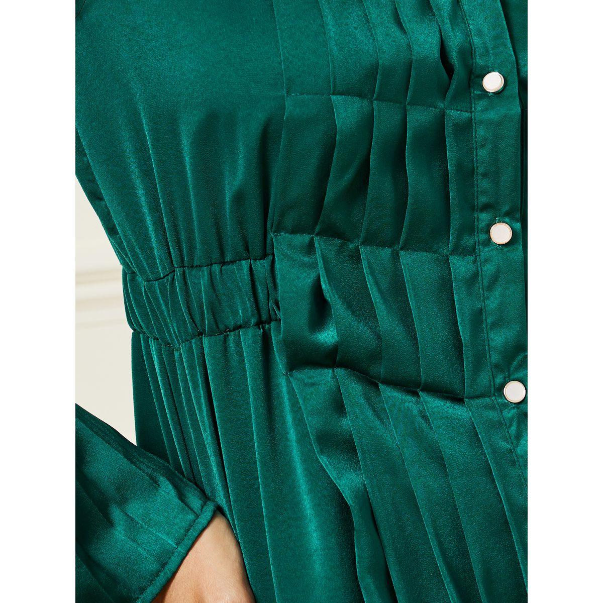 قميص ستيلي ساتان مطوي بتفصيل فستان ميدي-women-clothing-dresses-image-3