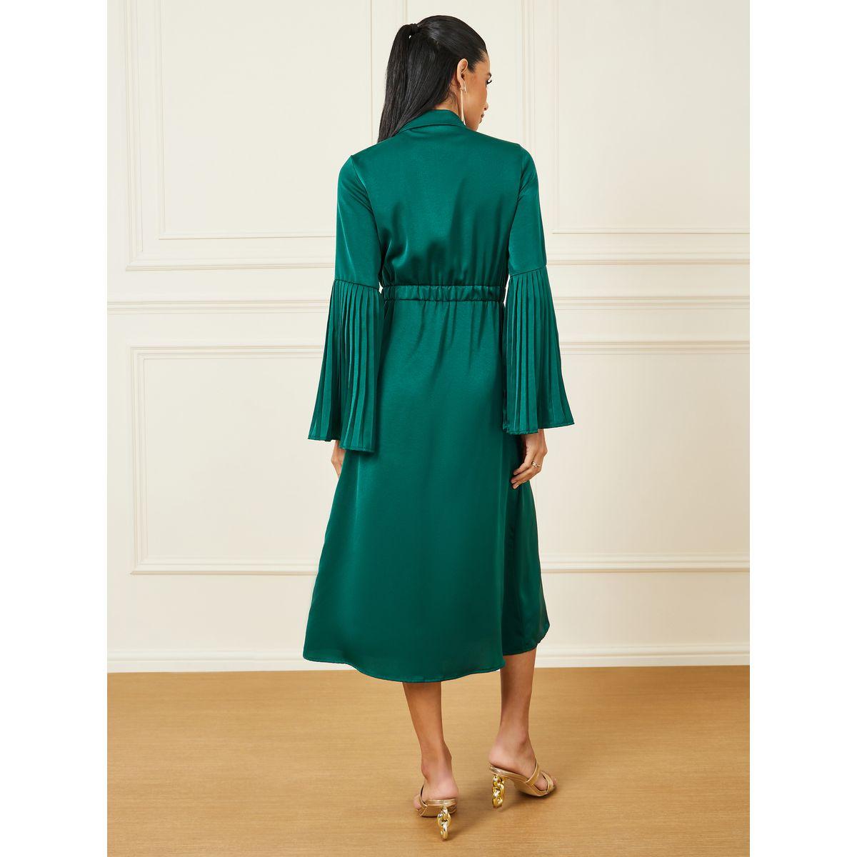 Styli Satin Pleated Detail Shirt Midi Dress-women-clothing-dresses-image-4