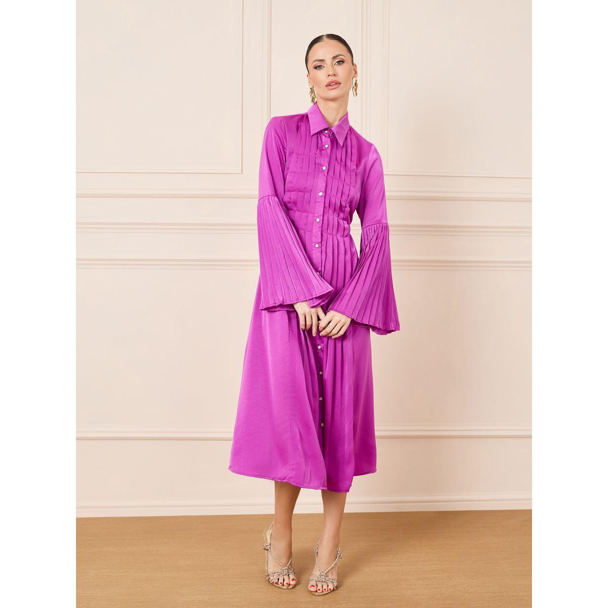 Styli Satin Pleated Detail Shirt Midi Dress-women-clothing-dresses-image-1