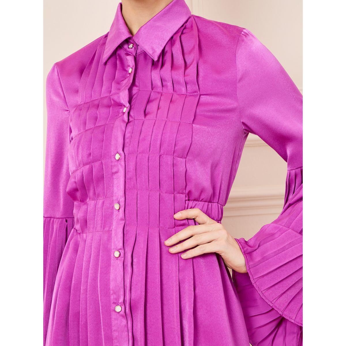 Styli Satin Pleated Detail Shirt Midi Dress-women-clothing-dresses-image-3