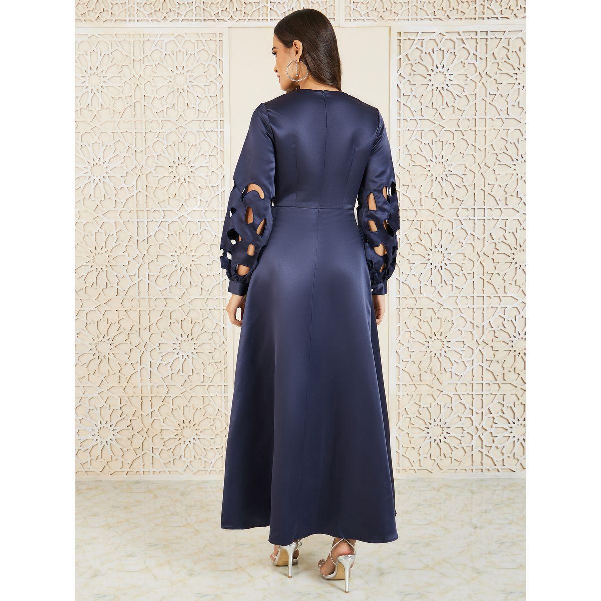 Styli Satin Cut Out Detail Long Sleeves A-line Maxi Dress-women-clothing-dresses-image-4