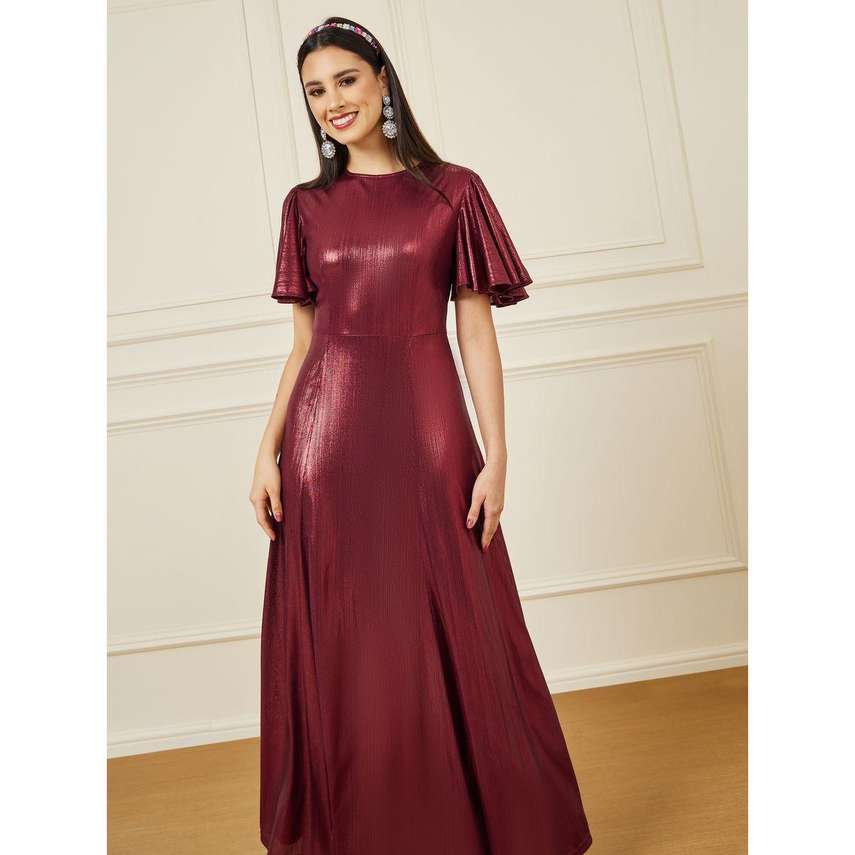 Styli Flare Sleeve Metallic A-Line Maxi Dress-women-clothing-dresses-image-2