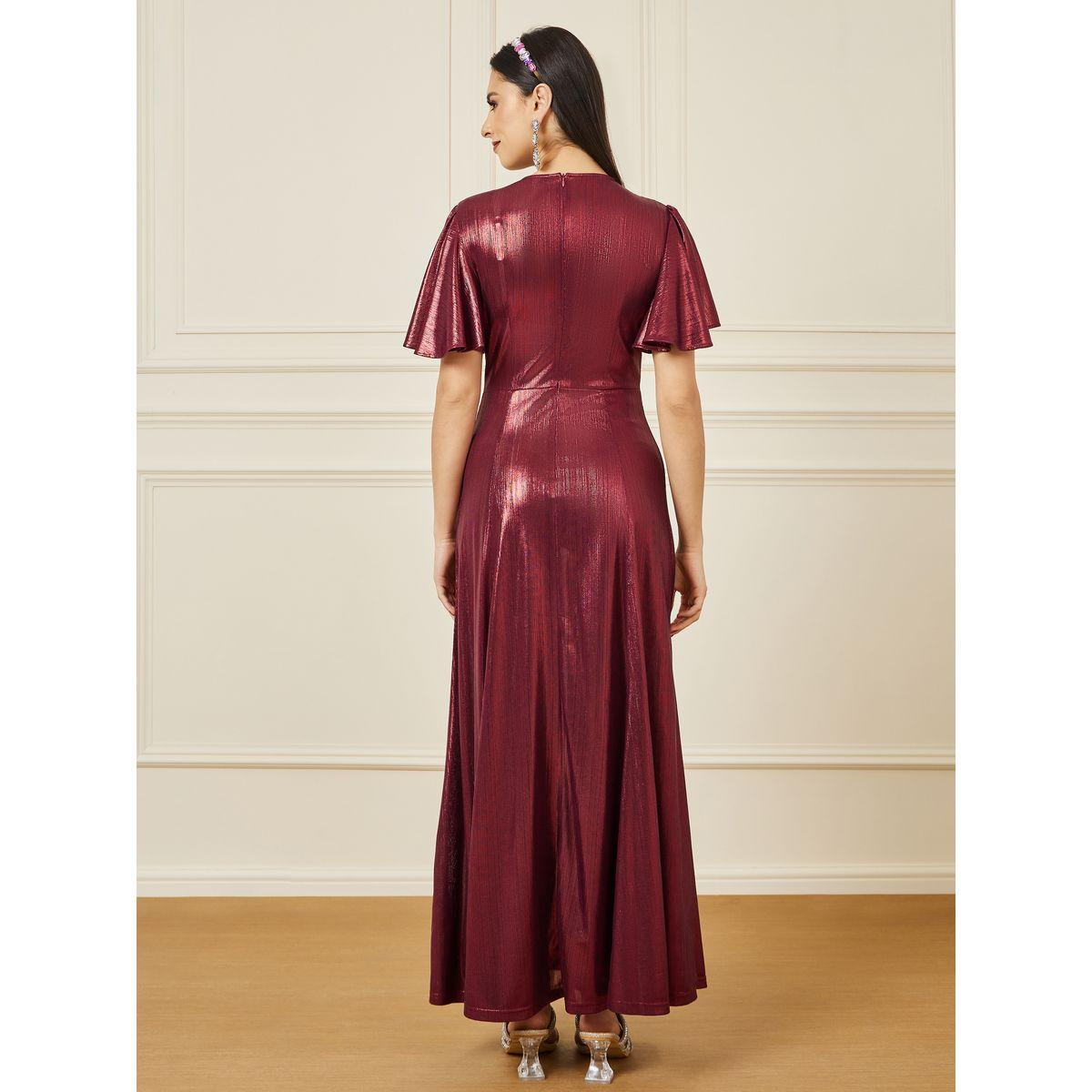 Styli Flare Sleeve Metallic A-Line Maxi Dress-women-clothing-dresses-image-4