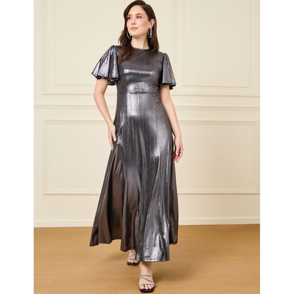 Styli Flare Sleeve Metallic A-Line Maxi Dress-women-clothing-dresses-image-1