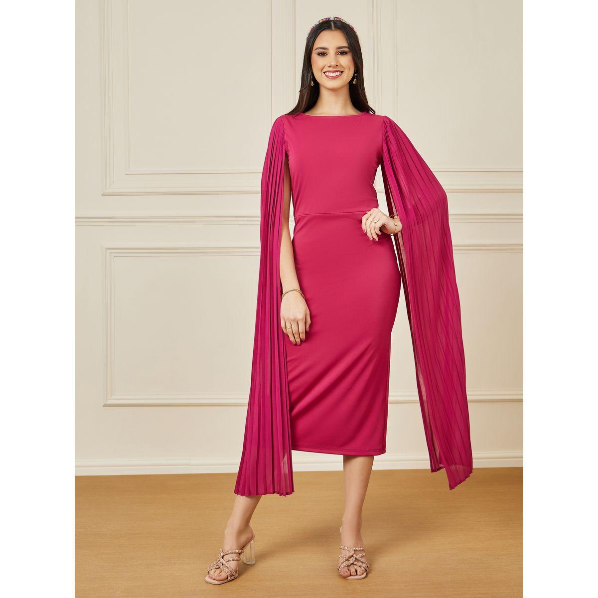 Styli Pleated Cape Sleeve Bodycon Midi Dress-women-clothing-dresses-image-1