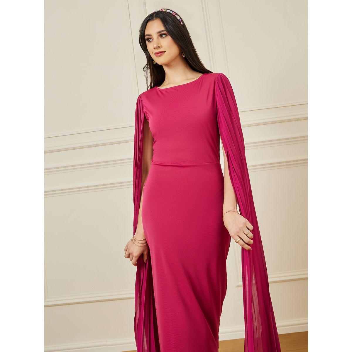 فستان ميدي بأكمام كيب وأزرار-women-clothing-dresses-image-2