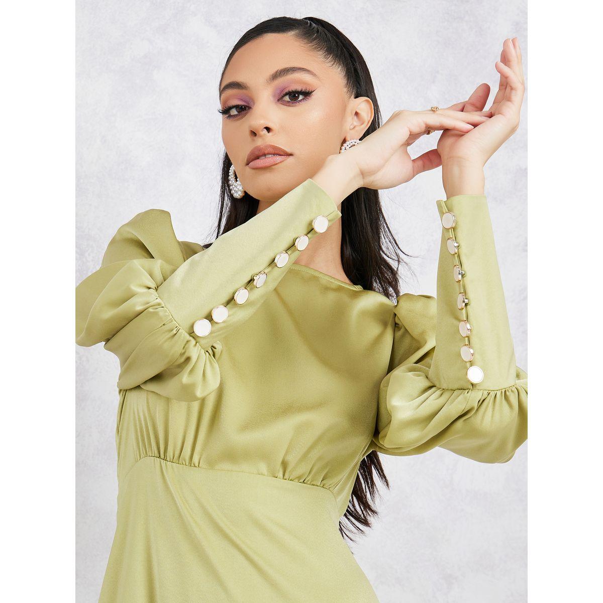 فستان ميدي ساتان باكمام مكبلة-women-clothing-dresses-image-3