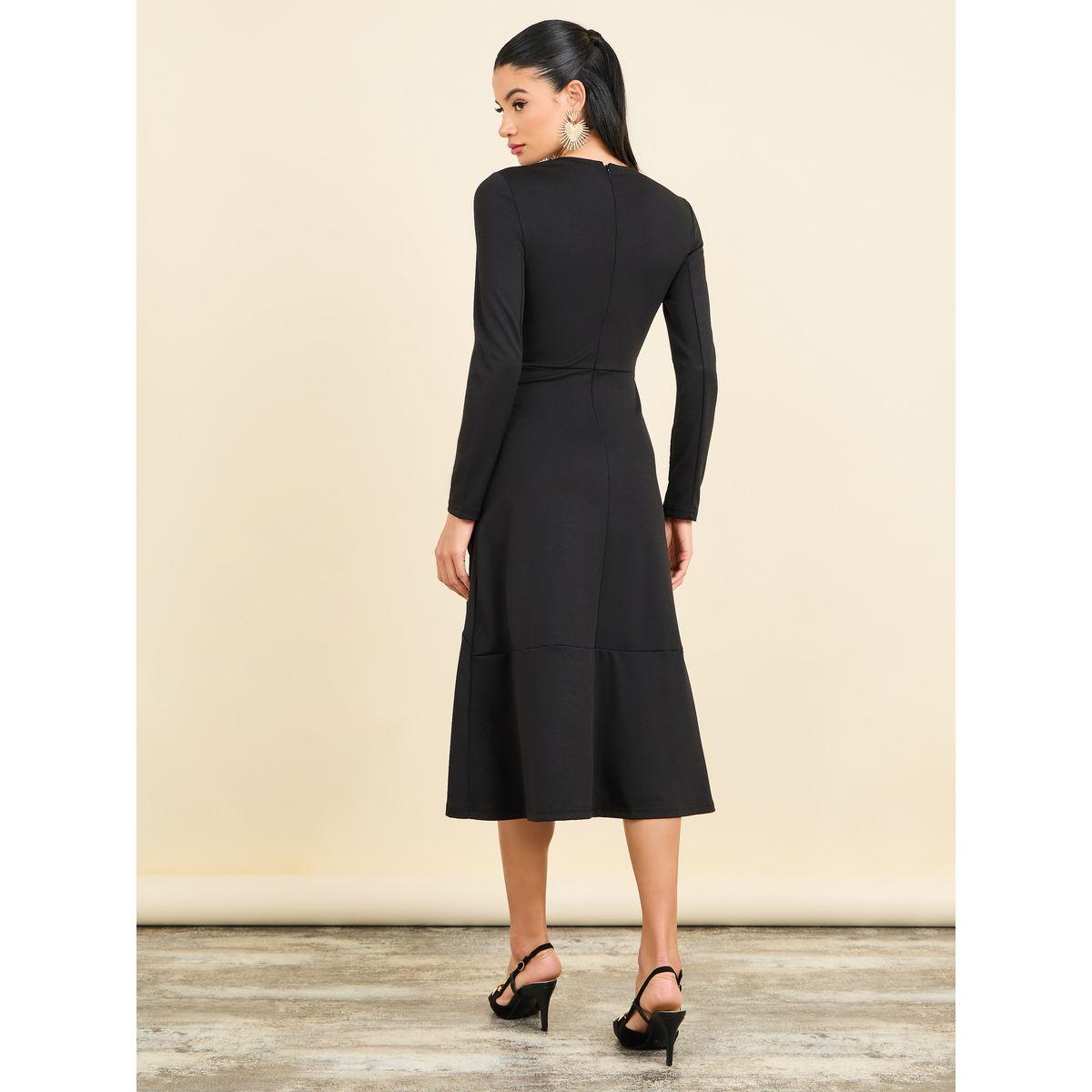 فستان ميدي من نوع ستيلي عالي الياقة بحافة غير متماثلة على شكل حرف A-women-clothing-dresses-image-4