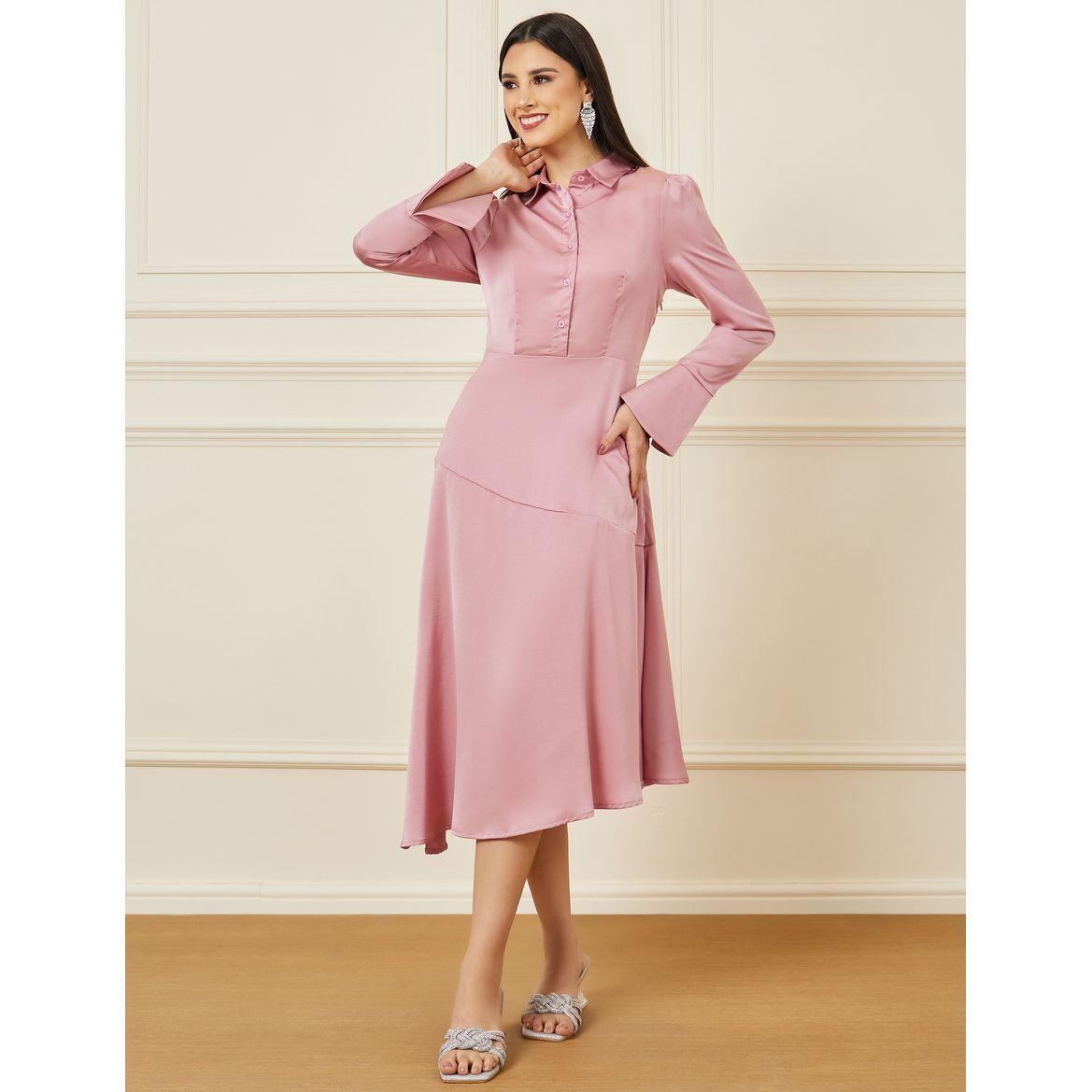 Styli Asymmetric Hem Long Sleeve A-Line Midi Dress-women-clothing-dresses-image-1