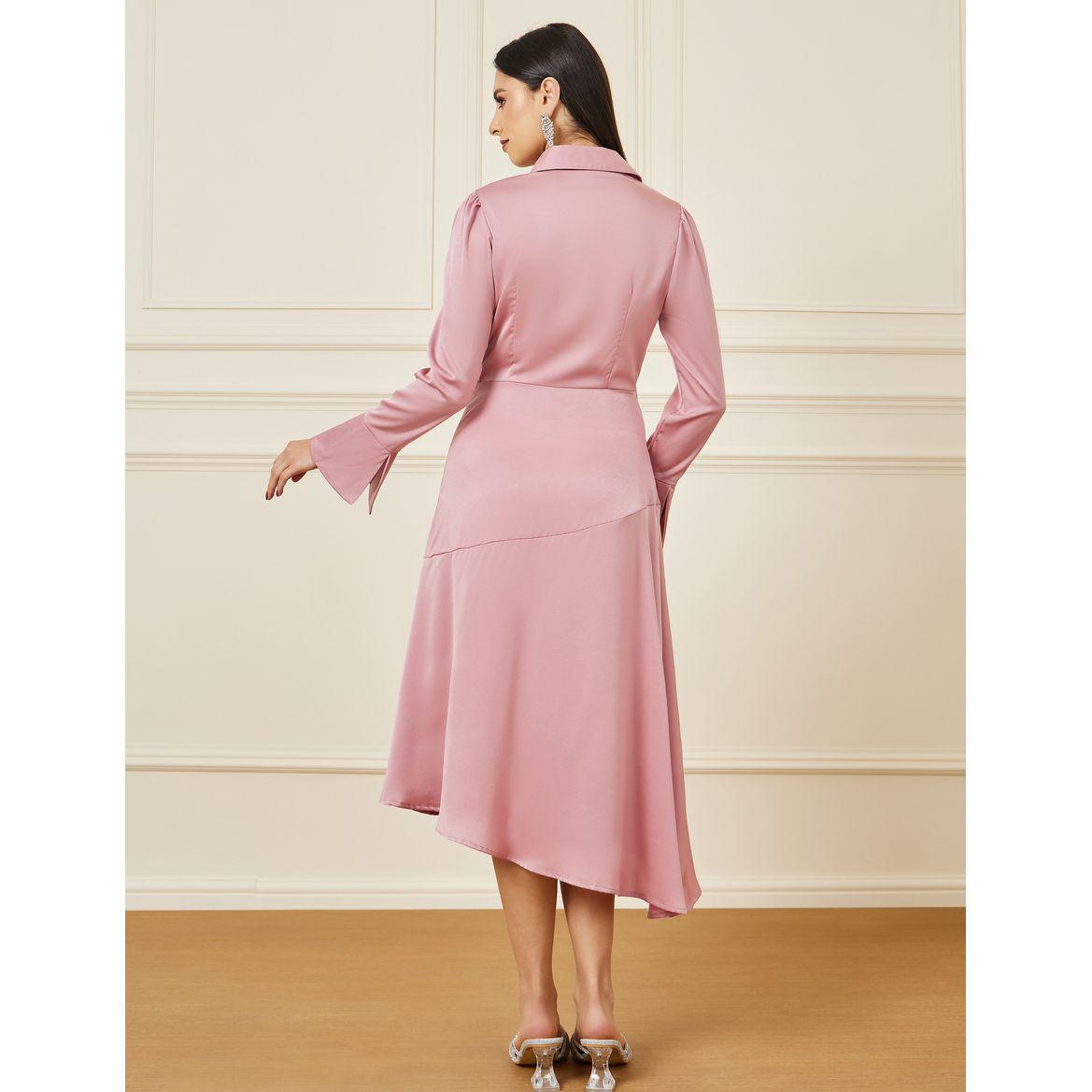 Styli Asymmetric Hem Long Sleeve A-Line Midi Dress-women-clothing-dresses-image-4