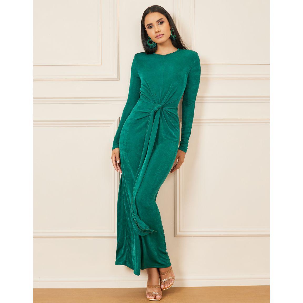 فستان طويل مزين بعقدة امامية-women-clothing-dresses-image-1