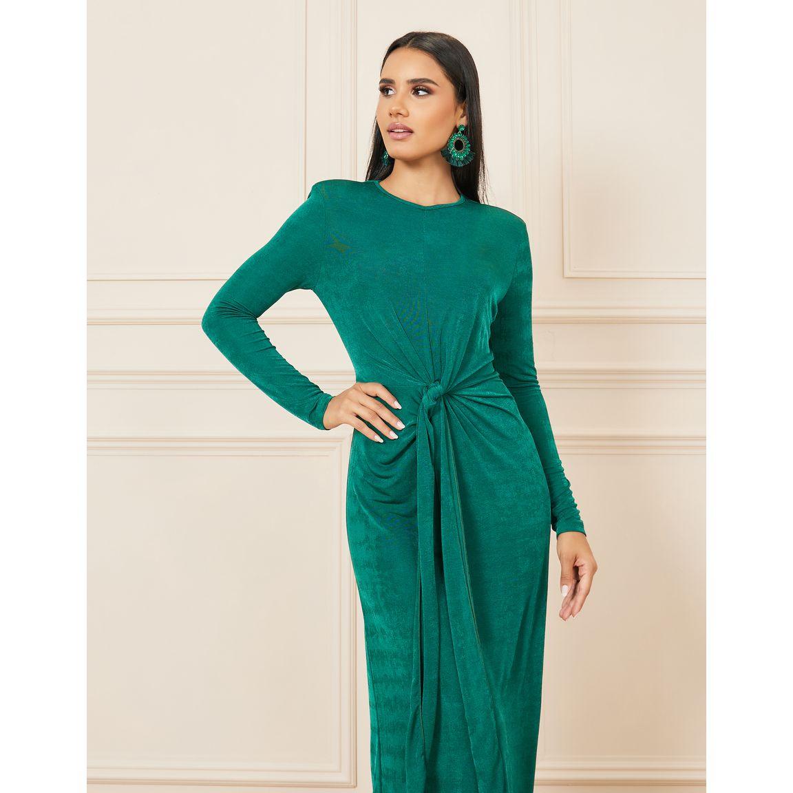 Styli Front Knot Detail Long Sleeves Bodycon Maxi Dress-women-clothing-dresses-image-2