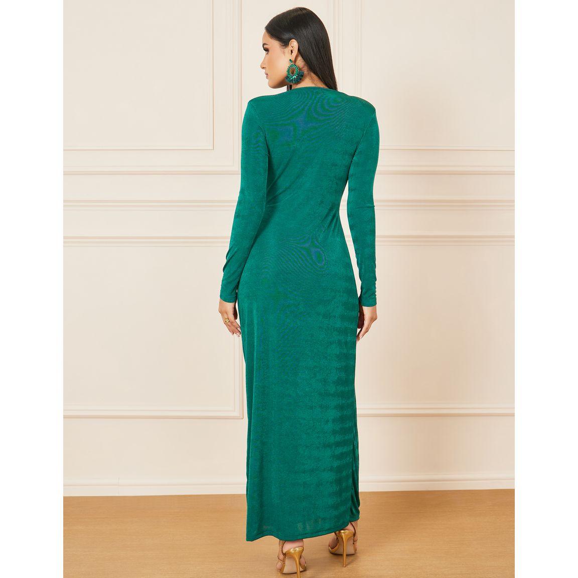 Styli Front Knot Detail Long Sleeves Bodycon Maxi Dress-women-clothing-dresses-image-4
