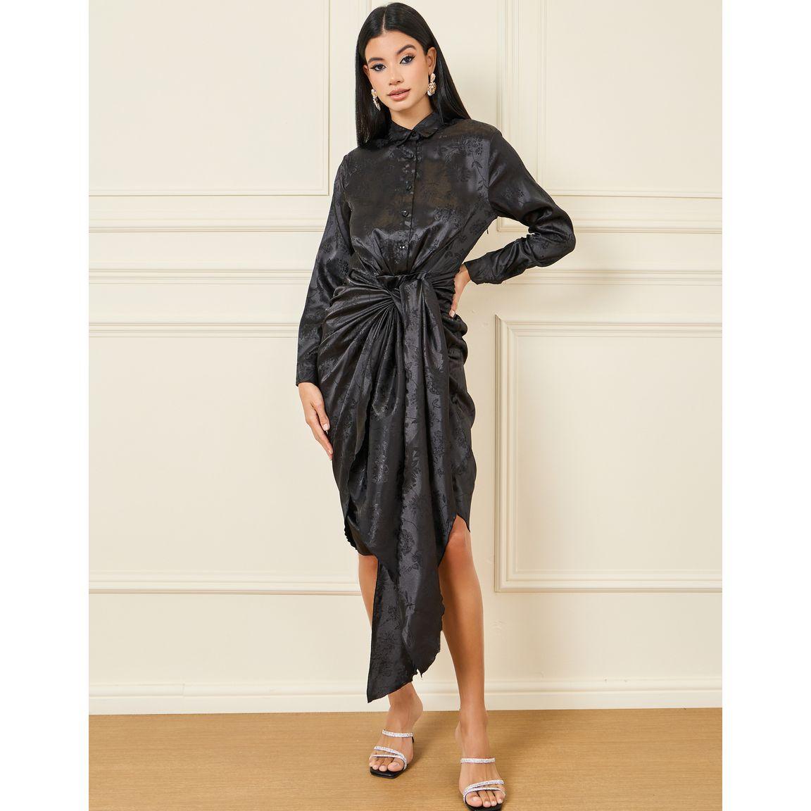 فستان ميدي ساتان برباط خصر-women-clothing-dresses-image-1