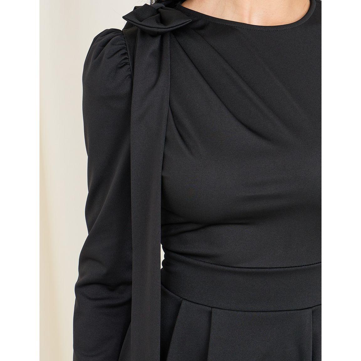 Styli Pleated Bow Applique Detail A-line Midi Dress-women-clothing-dresses-image-3